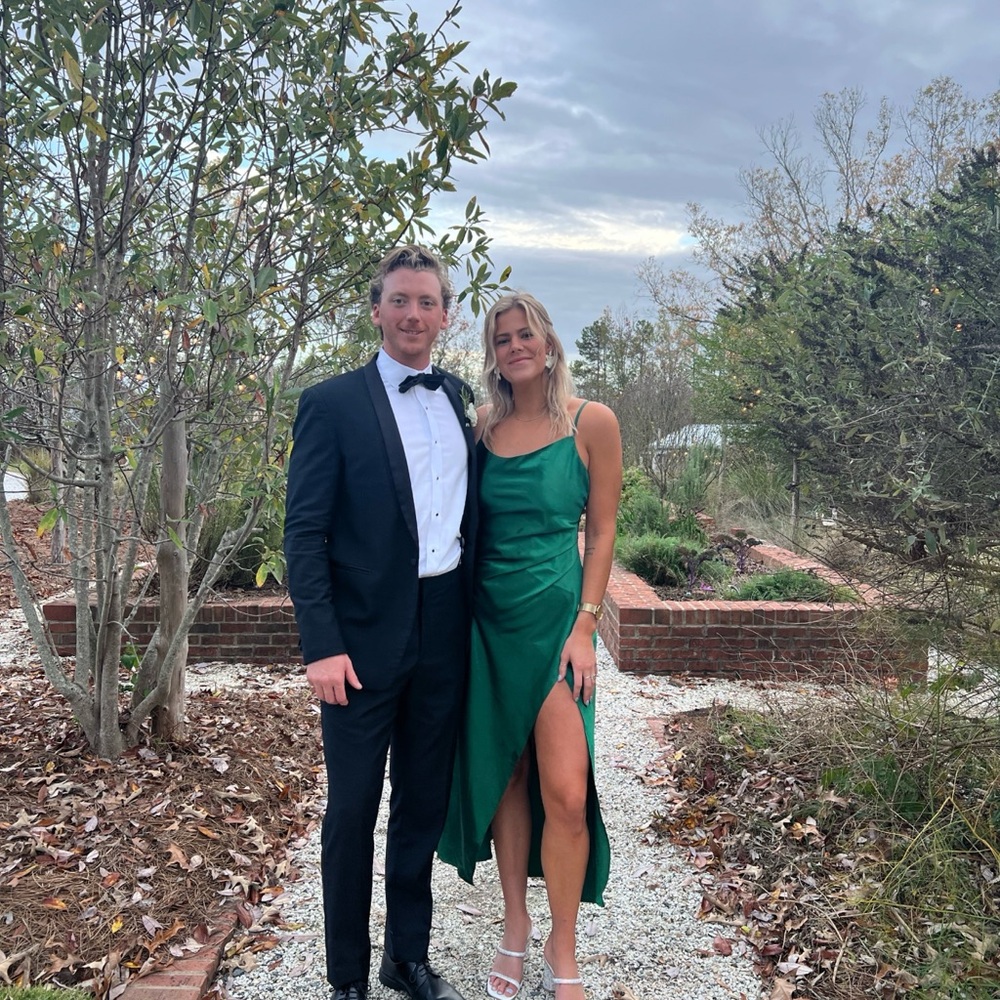 Elegant Green Satin Dress with Slit